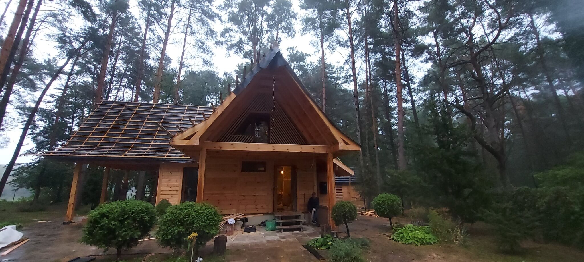 Dom szkieletowy w leśnej scenerii
